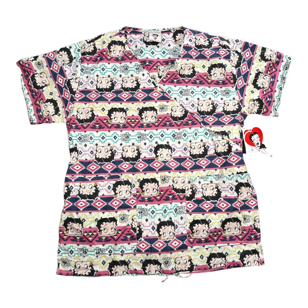 Betty Boop Women's Size Medium Wrap Scrub Top Geometrical Southwestern Print